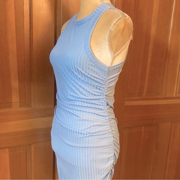 NWT, Lavishly Paris Women’s Baby Blue Ruched Midi Dress. - Picture 4 of 16